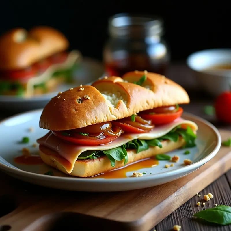 Sandwich de Lomo Embuchado con Queso de Cabra, Cebolla Caramelizada y Salsa de Pedro Ximénez: Bocadillo Gourmet