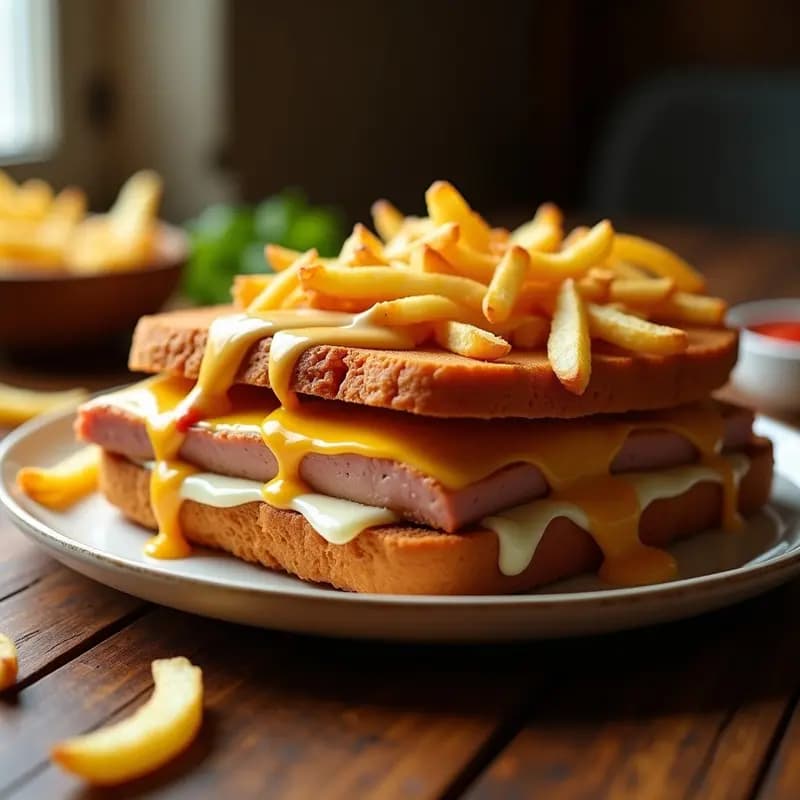 Sándwich de Lomo Embuchado con Queso Fundido y Patatas Brava: Bocadillo Callejero de Alto Octanaje