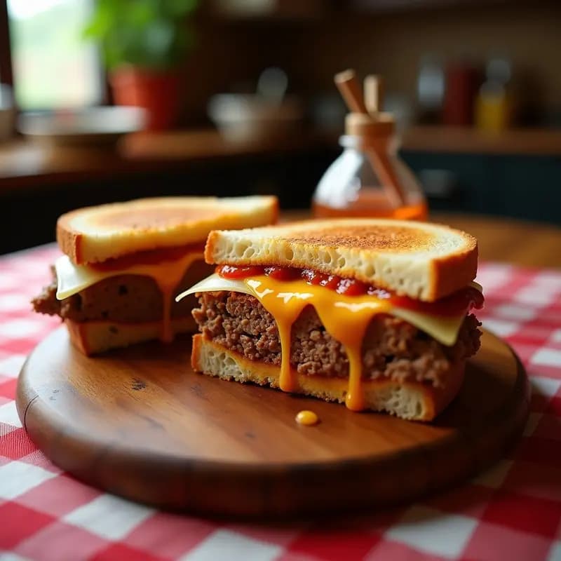 Sándwich de Meatloaf con Queso Americano, Bebé Leche y Salsa de Tomate Casera