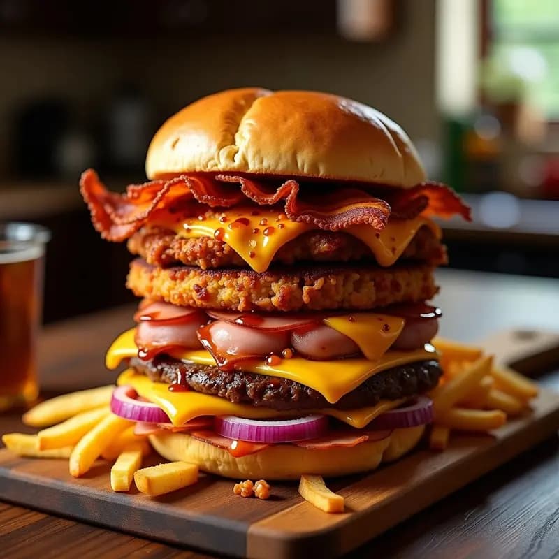 Sandwich de Medianoche con 5 Tipos de Carne, Queso Americano y Patatas Fritas Dentro