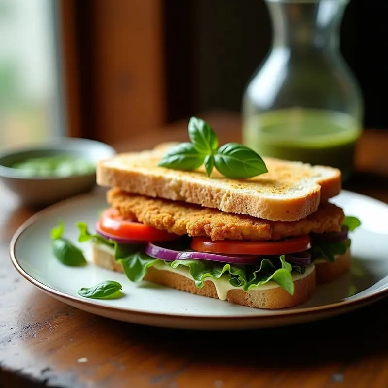 Sandwich de Miga con Milanesa de Berenjena y Pesto de Albahaca: Receta Argentina sin Carne