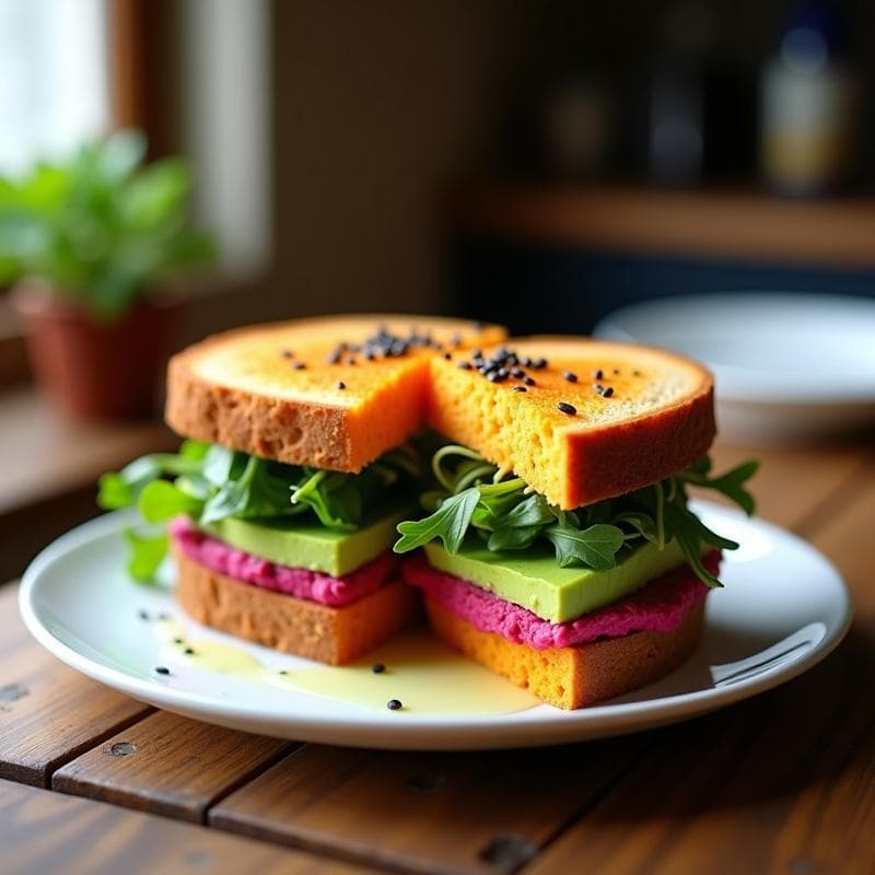 Sándwich de Pan de Batata y Aguacate con Germinados: Desayuno Vegano y Sin Gluten en 10 Minutos