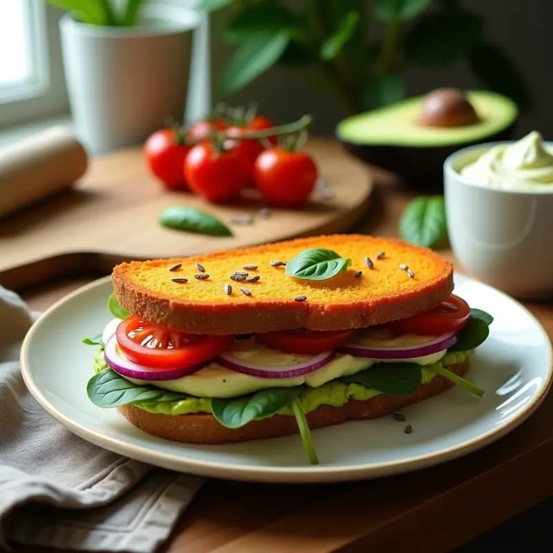 Sándwich de Pan de batata y Aguacate con Proteína de Guisantes: Receta Vegana Alta en Proteína para Deportistas