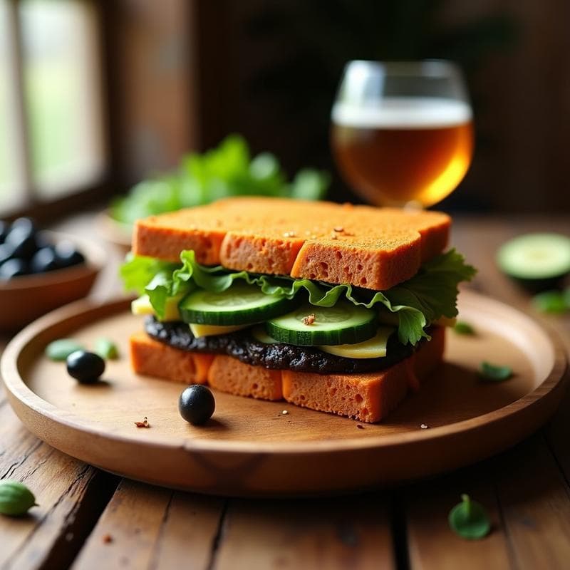 Sándwich de Pan de Batata con Hummus de Aceitunas Negras y Pepino: Receta Sin Gluten para Llevar