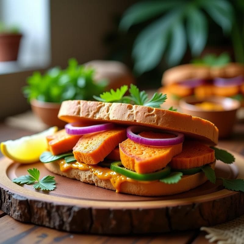 Sándwich de Pan de Batata con Pollo al Curry: Receta Sin Gluten en Airfryer