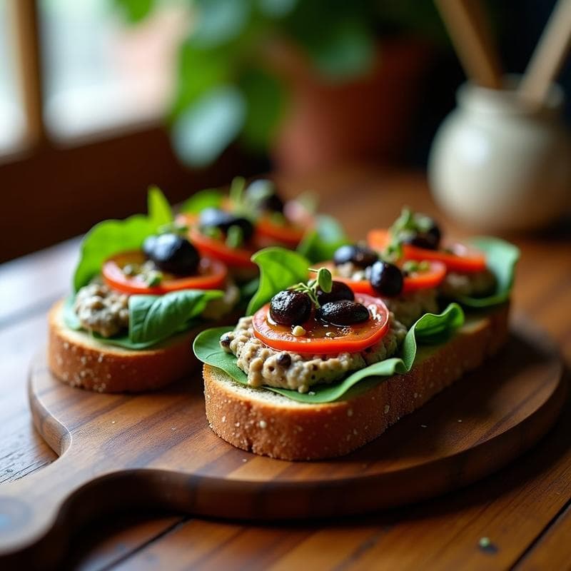 Sándwich de Pan de Centeno con Paté de Aceitunas Negros y Alcaparras: Receta Española Vegana y Sin Gluten