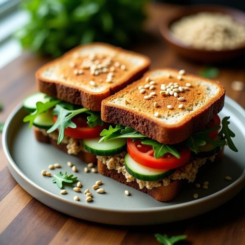 Sándwich de Pan de Centeno con Pâté de Lentejas y Rúcula: Receta Vegana para Tupper