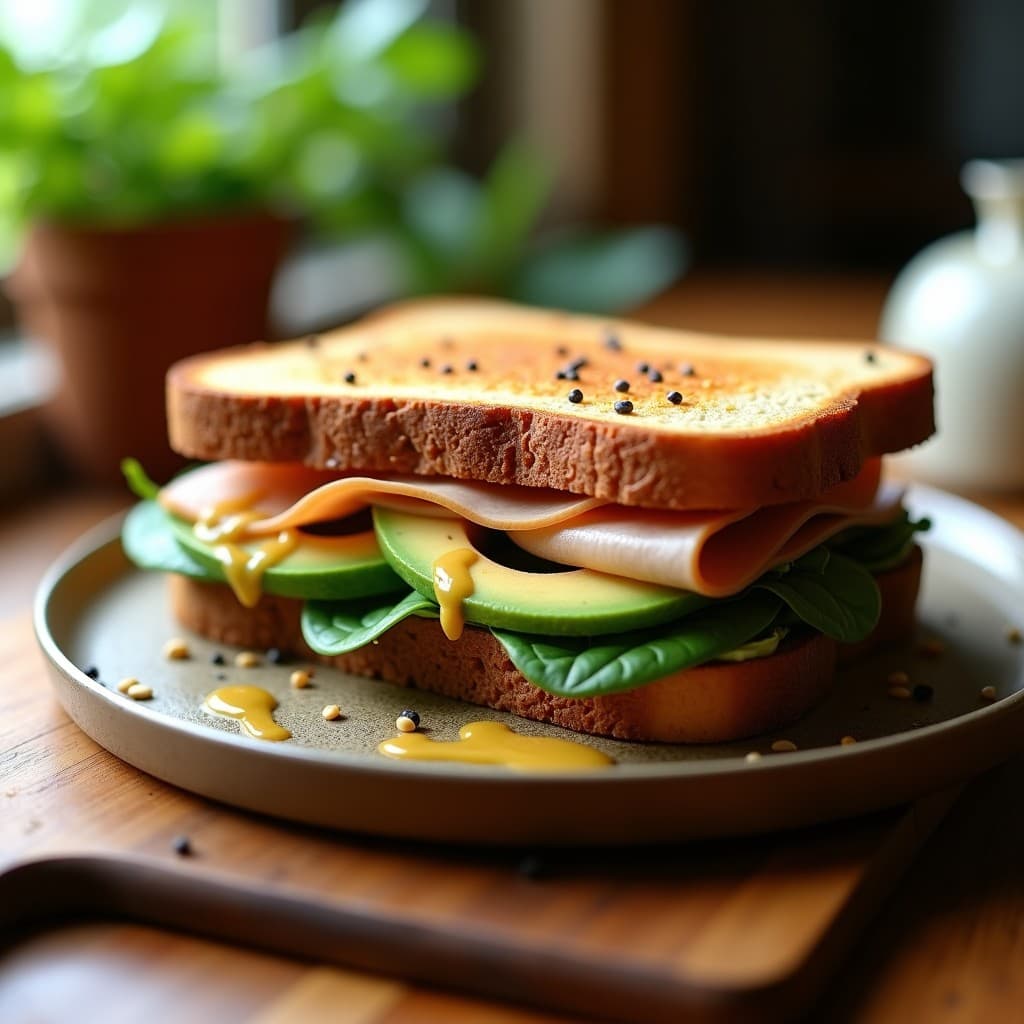 Sándwich de Pan de Centeno con Pavo Ahumado y Aguacate: Receta Keto Rápida