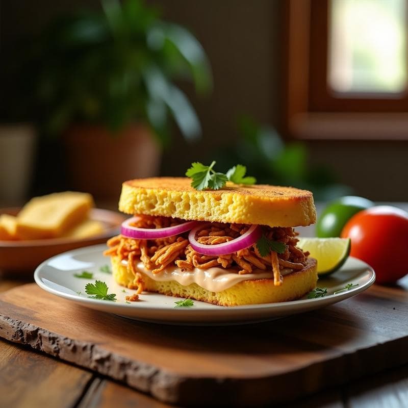Sándwich de Pan de Elote y Chipotle con Pollo Desmenuzado: Receta en Airfryer