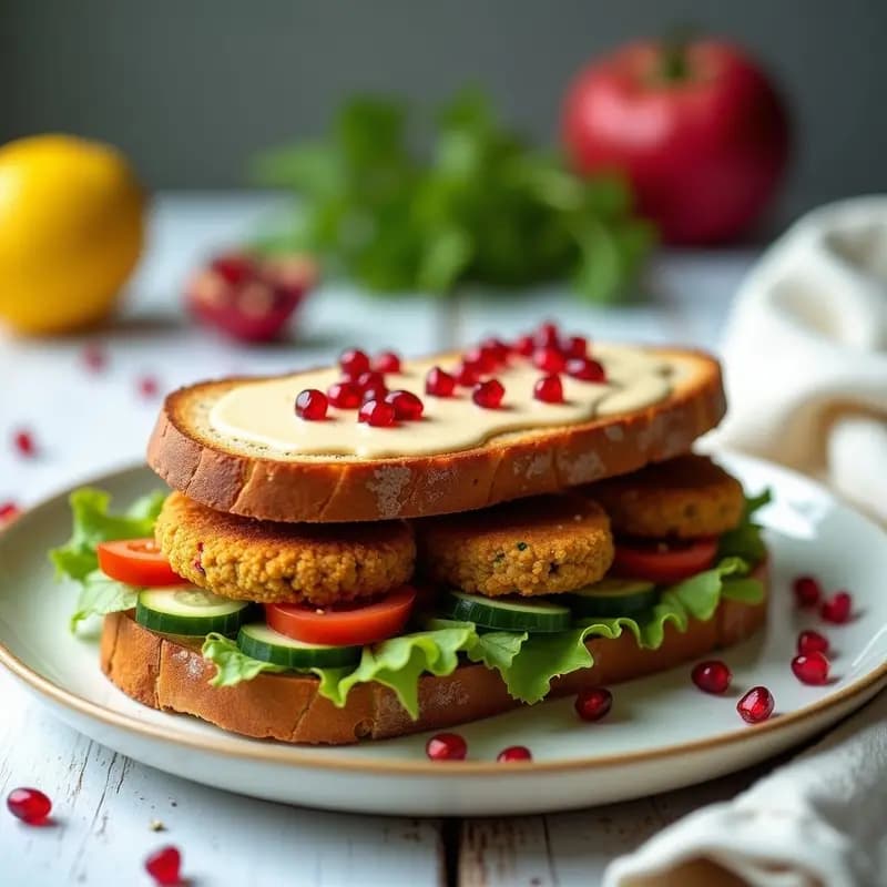 Sándwich de Pan de Espelta con Falafel Crujiente y Salsa de Tahini y Limón