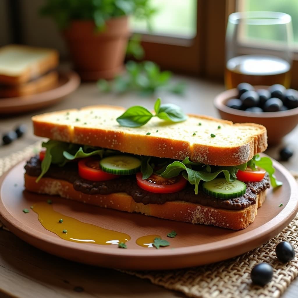 Sándwich de Pan de Semillas de Girasol y Paté de Aceitunas Negras: Receta Mediterránea Sin Harina