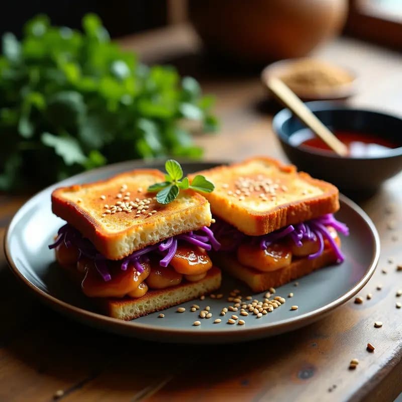 Sándwich de Pan de Jengibre con Pollo Teriyaki y Col Morada: Receta Japonesa Dulce-Salada