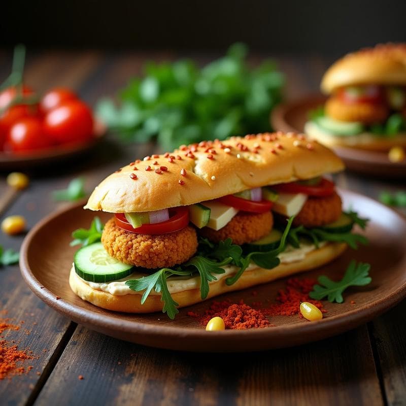 Sándwich de Pan de Maíz Turco con Falafel de Habas y Salsa de Tahini: Receta Vegana en 20 Minutos