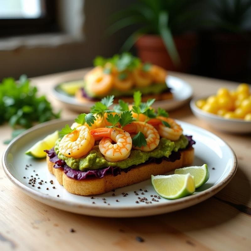Sándwich de Pan de Maíz con Guacamole y Ceviche de Camarones: Receta Sin Gluten y Alta en Omega-3