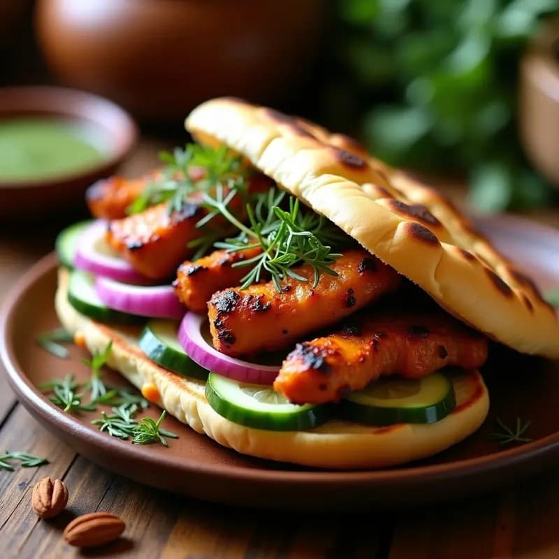Sándwich de Pan Naan con Pollo Tikka y Eneldo: Receta Hindú en 20 Minutos