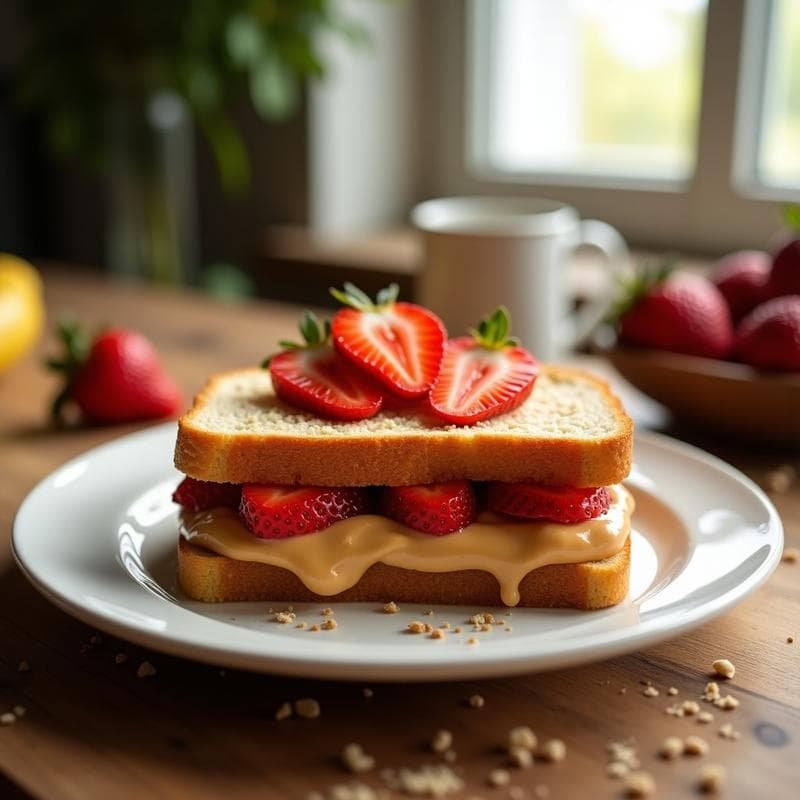 Sándwich de pan de plátano con crema de cacahuete y rodajas de fresa: Desayuno keto en 10 minutos
