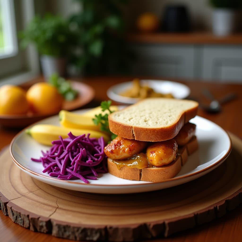 Sándwich de Pan de Plátano con Pollo al Curry y Ensalada de Repollo Morado: Receta Keto