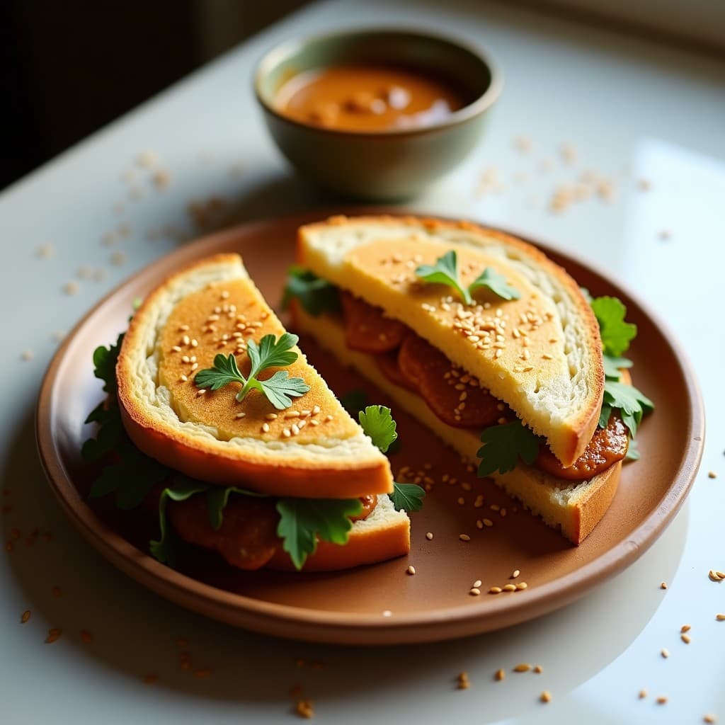 Sándwich de Pan de Yuca con Pate de Berenjena Ahumada y Rúcula: Desayuno Colombiano Vegano