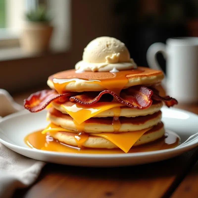 Sándwich de Panqueques con Bacon, Sirope de Arce y Helado: Desayuno o Cena para Romper Todas las Reglas