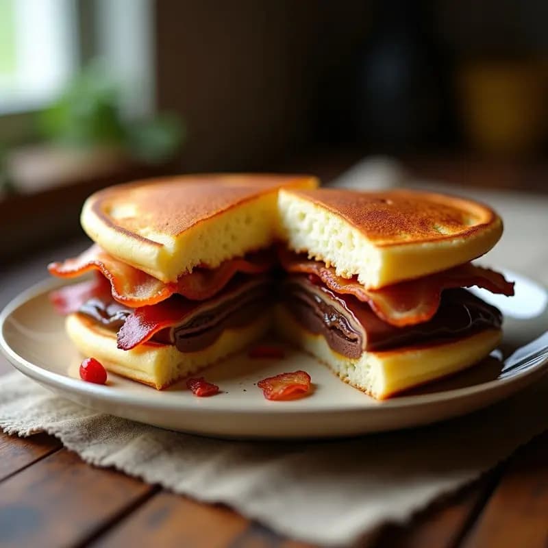 Sándwich de Panqueques Relleno de Nutella y Bacon: Desayuno o Merienda de Ensueño