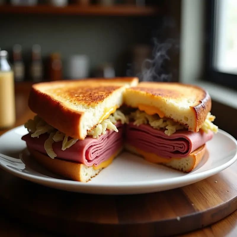Sándwich de Pastrami, Queso Suiza y Chucrut con Pan de Centeno: Receta Neoyorquina Clásica