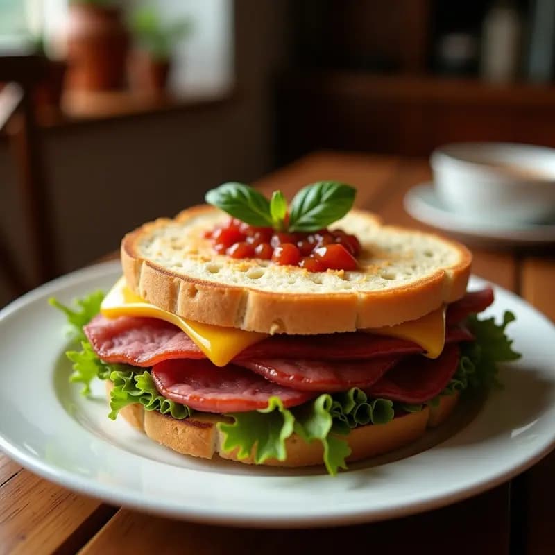 Sandwich de Pastrami, Queso Suizo, Chucrut y Salsa Rusa: Receta de Delicatessen Americana