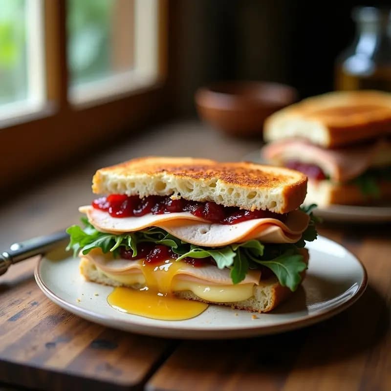 Sándwich de Pierna de Pavo, Queso Brie y Mermelada de Arándanos: Combinación Dulce-Salada Irresistible