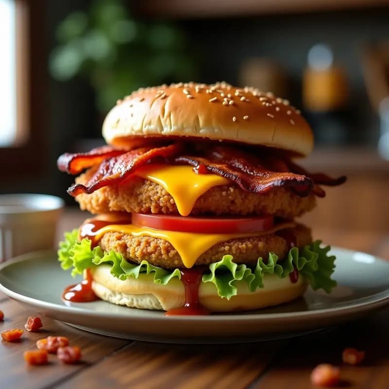 Sándwich de Pollo Crujiente con Bacon y Queso Americano: Receta de Comida Rápida Ultra Sabrosa