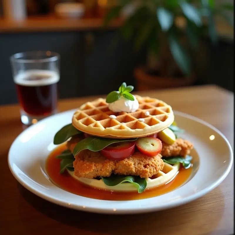Sándwich de Pollo Crujiente con Waffles y Sirope de Arce: Combinación Dulce y Salado Irresistible