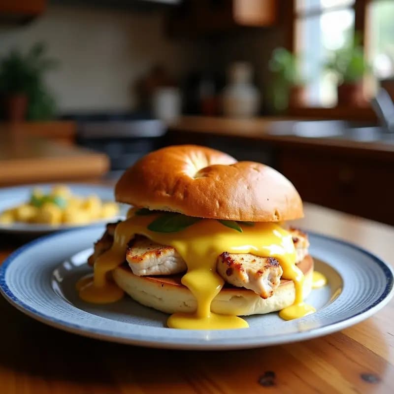 Sándwich de Pollo empanizado con Queso Azul, Mermelada de Higos y Pan Brioche: Combinación Dulce-Salada Irresistible