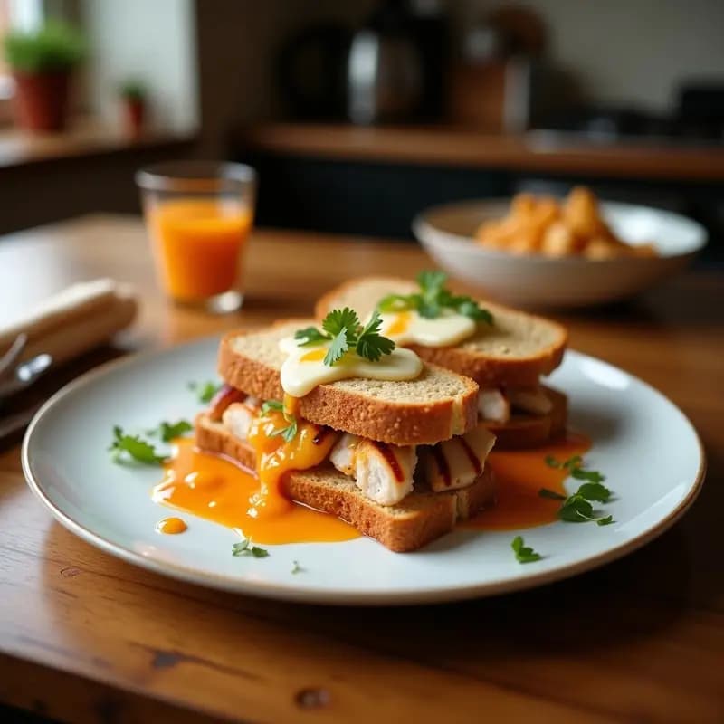 Sándwich de Pollo Frito con Mermelada de Arándanos y Queso Brie: Dulce y Salado en un Bocado