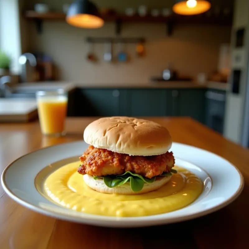 Sándwich de Pollo Frito con Puré de Patata y Queso Fundido: Comida Confort en su Máxima Expresión