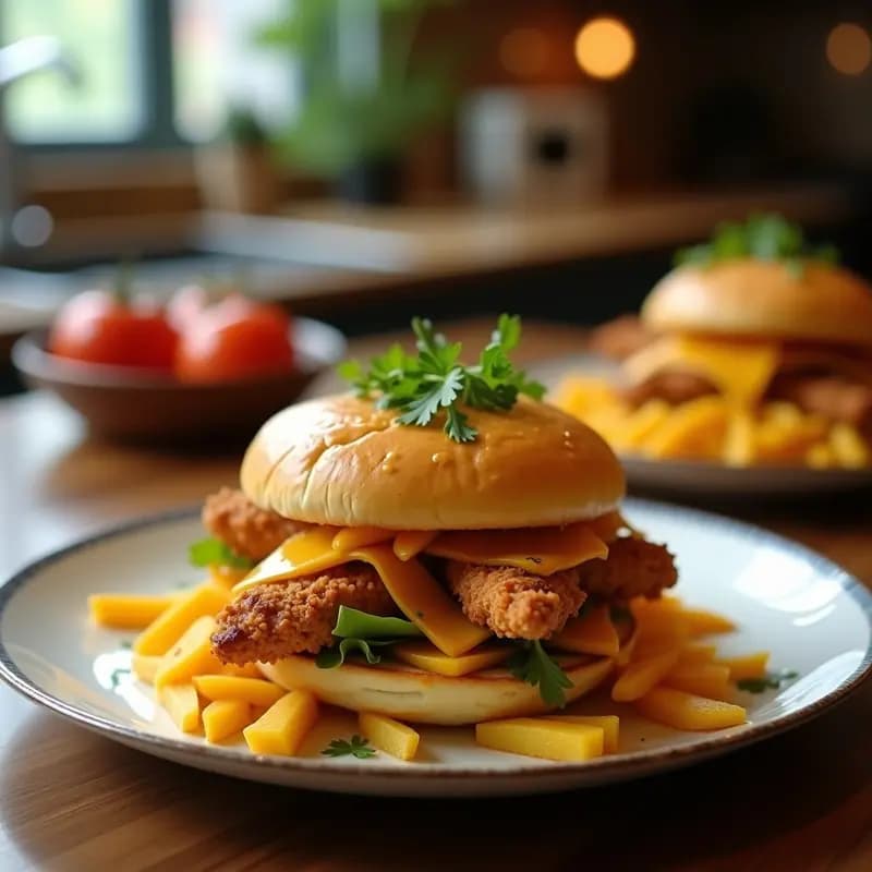 Sándwich de Pollo Crujiente con Patatas Fritas Dentro y Queso Nacho: El Bocado Definitivo