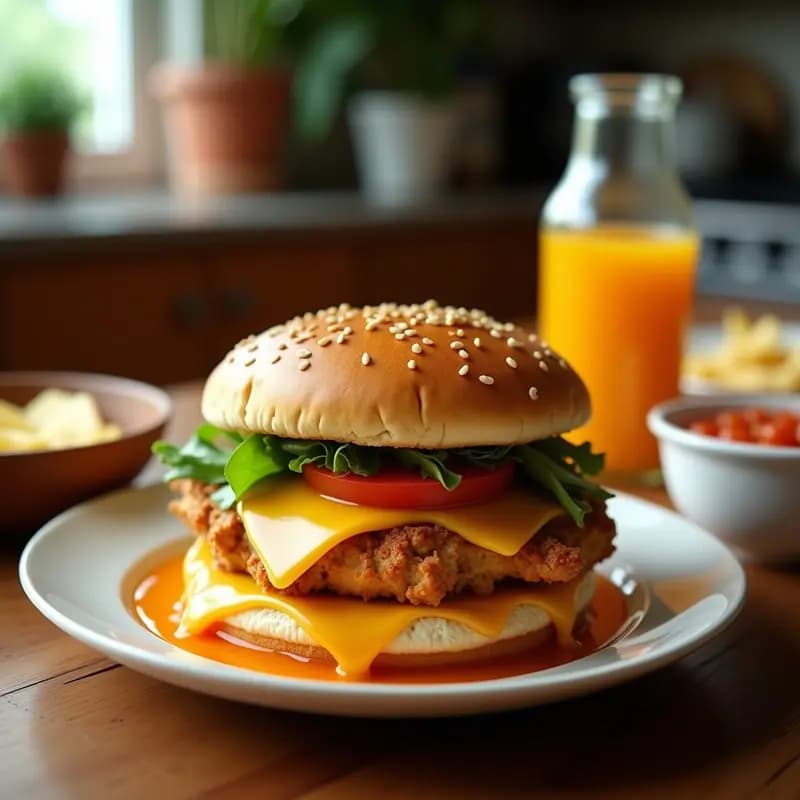 Sándwich de Pollo Crujiente con Queso Pepper Jack y Miel Picante: bocado crujiente y adictivo
