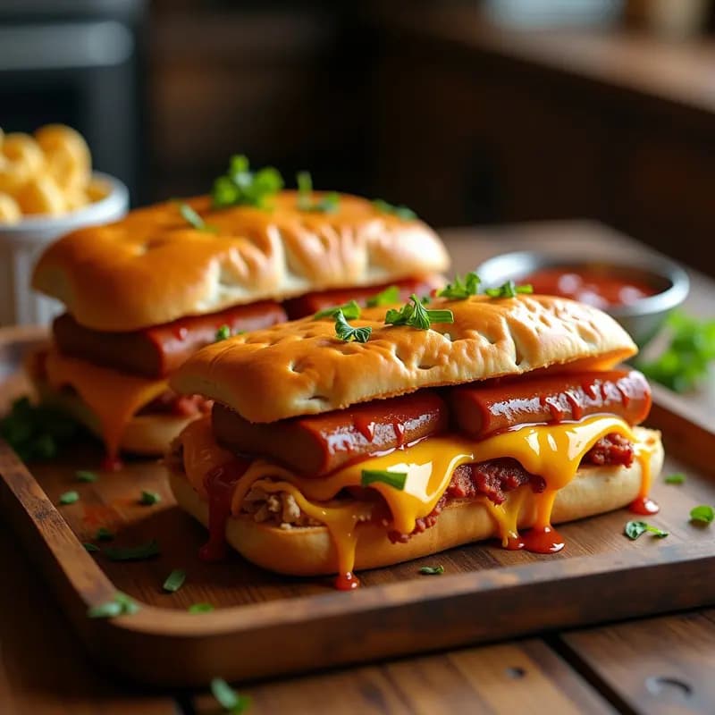 Sándwich de Pull Apart con 3 Tipos de Carne, Queso y Salsa Barbacoa: Desmontable y Adictivo