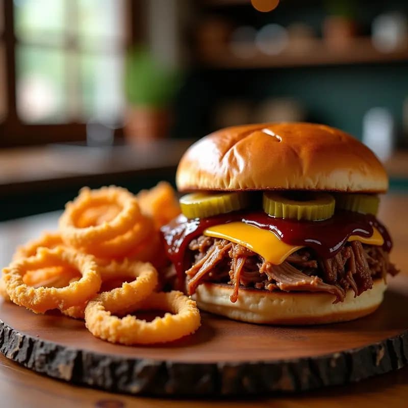 Sándwich de Pull Pork con Salsa Barbacoa Casera y Aros de Cebolla Frita: Receta Americana para Comer con las Manos