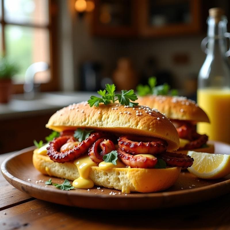 Sándwich Caliente de Pulpo a la Gallega con Pan de Maíz: Receta Española en Airfryer