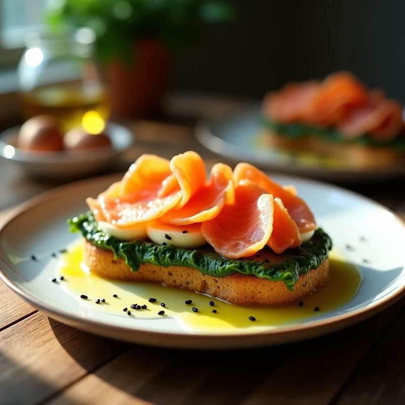Sándwich Abierto de Salmón Ahumado y Crema de Espinacas: Receta Keto en Airfryer y Sin Pan