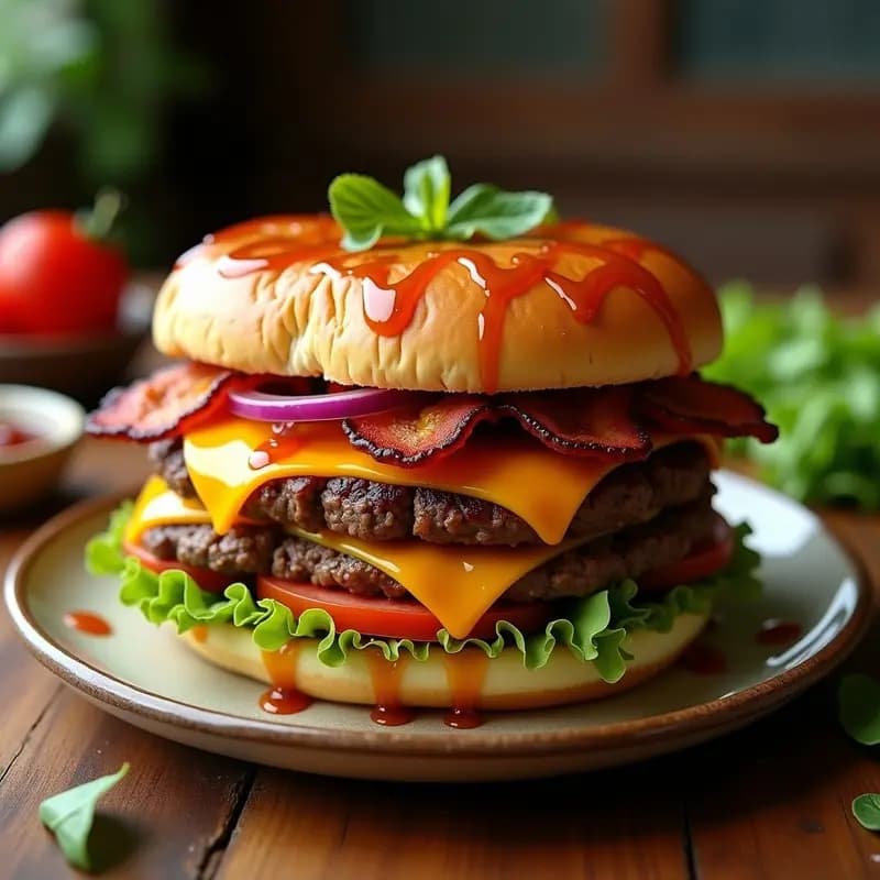 Sándwich Triple de Carne, Queso y Bacon con Pan de Brioche: Receta para los Más Hambrientos