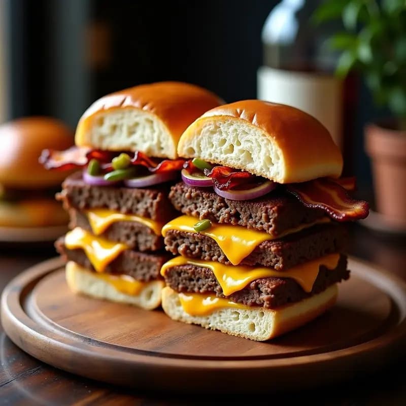 Sándwich de triple carne con queso pepper jack y jalapeños asados: Picante que enamora
