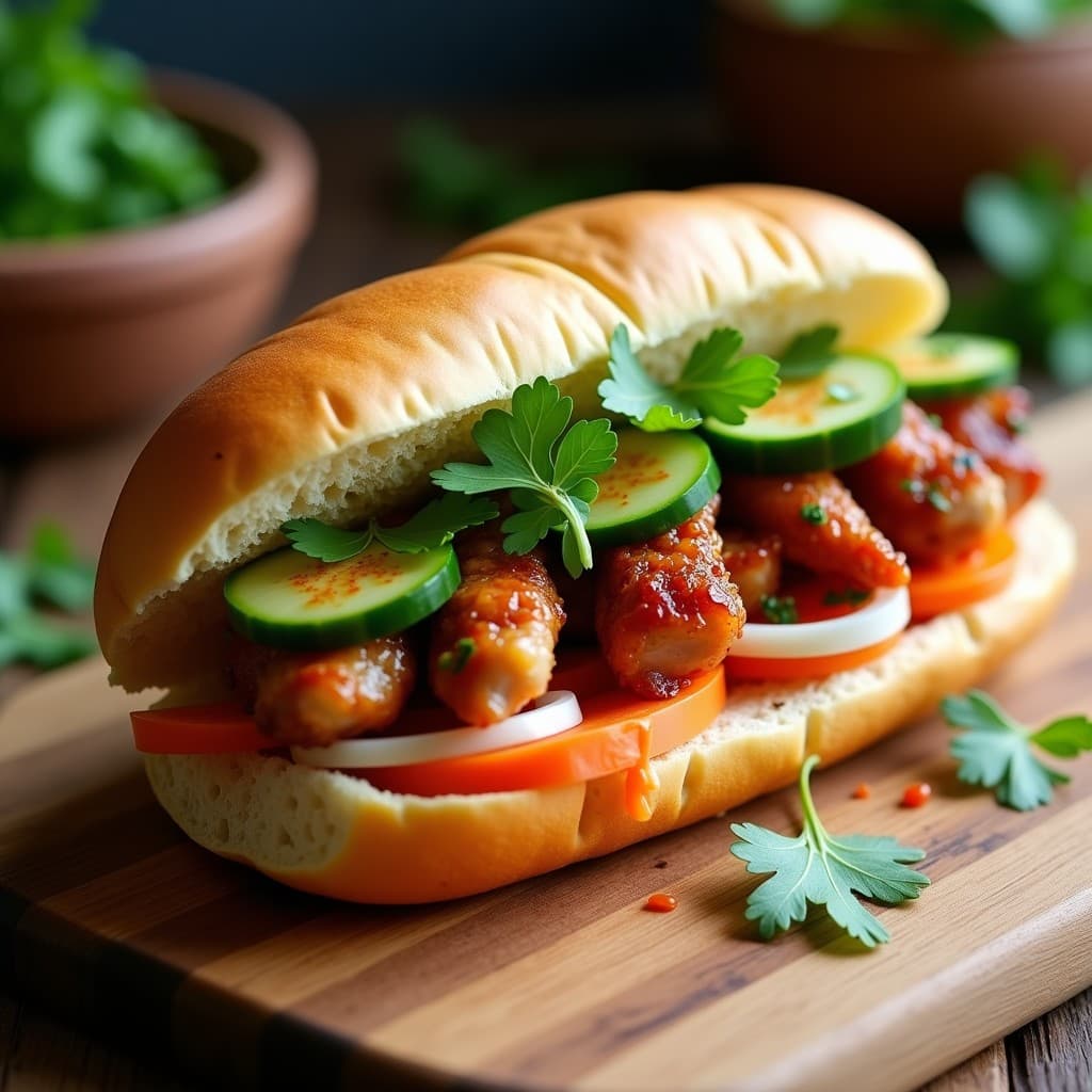 Sándwich Vietnamita de Cerdo Asado con Encurtidos y Salsa Sriracha: Receta en Airfryer en 25 Minutos