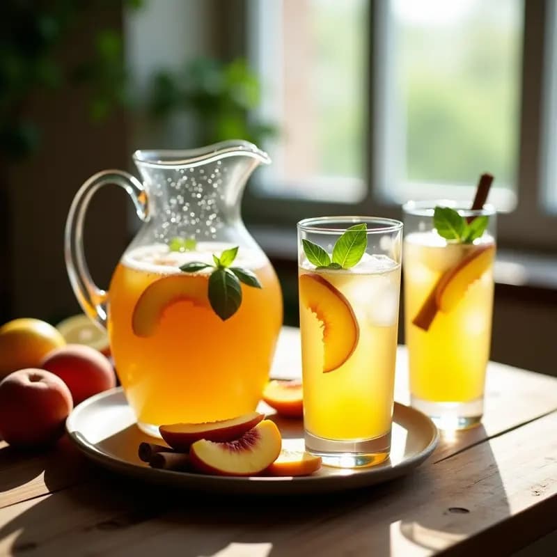 Sangría Blanca de Peach y Albahaca: Bebida Española Veraniega y Sin Alcohol con Toque Fresco