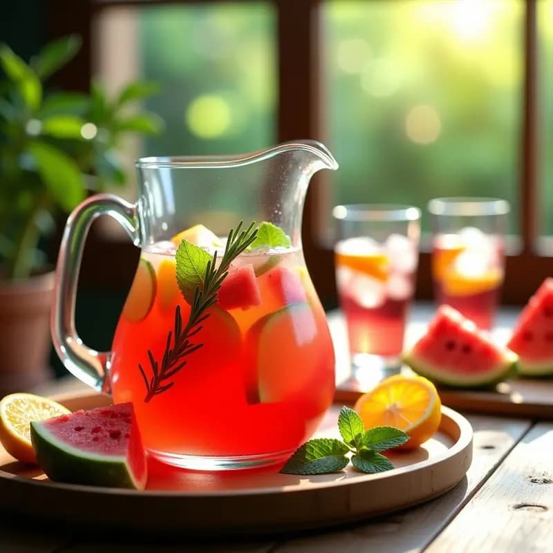 Sangría de Verano con Sandía y Hierbas Aromáticas: Bebida Refrescante Sin Alcohol