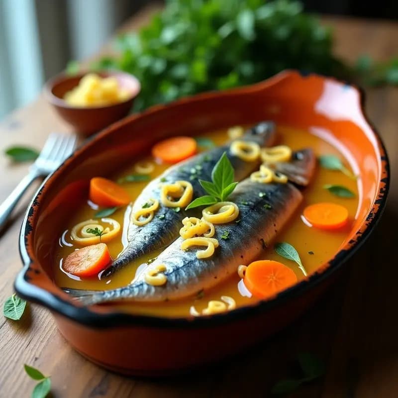 Sarda en Escabeche: Pescado Azul Marinado con Vinagre, Ajo y Laurel