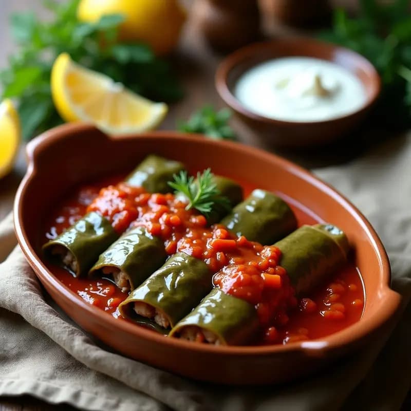Sarma Balcánico: Hojas de Parra Rellenas de Carne y Arroz