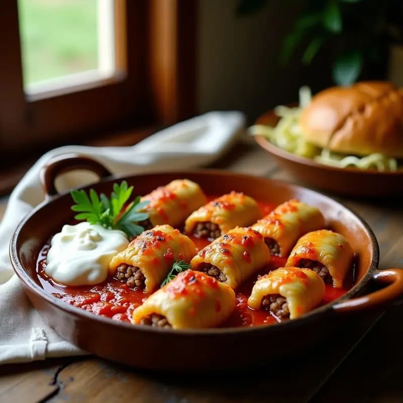 Sarmale Rumanos de Repollo Relleno de Carne y Arroz: Rollitos Tradicionales al Horno