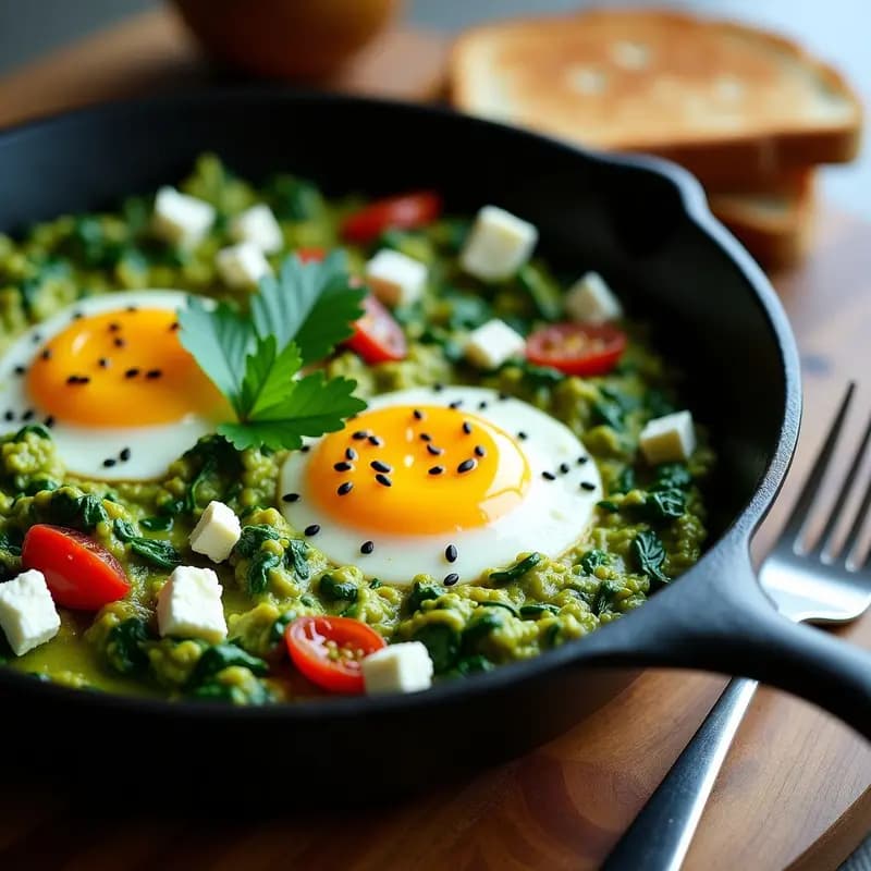Sartén de Huevo con Espirulina y Tomates Secos: Desayuno Verde y Energético en 10 Minutos
