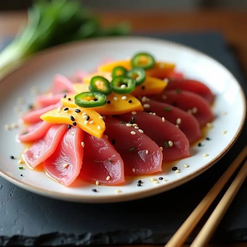 Sashimi de Atún con Mango y Jalapeño: Receta Japonesa Fresca y Picante