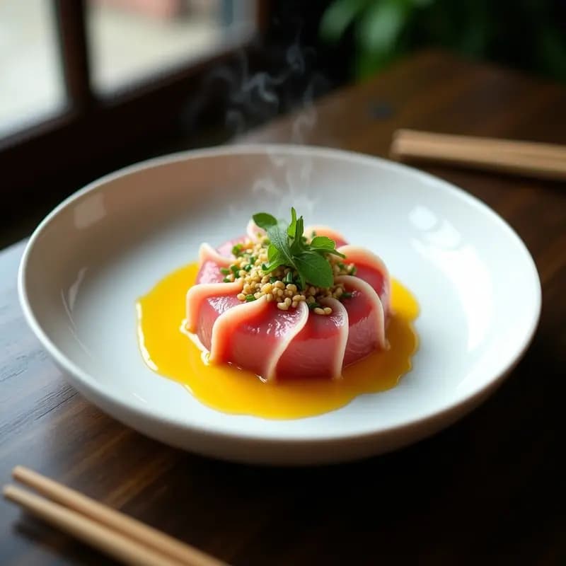 Sashimi de Atún con Maracuyá y Salsa Ponzu: Receta Fusion Japonesa-Brasileña en 15 Minutos