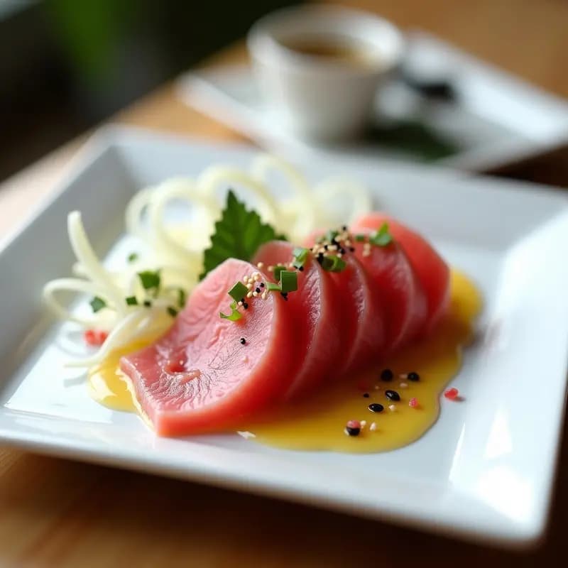 Sashimi de Atún con Vinagreta de Yuzu y Rábanos Daikon: Entrante Japonés Bajo en Calorías